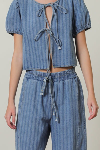 LEXI STRIPED DENIM BARREL PANT