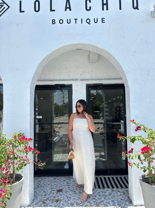 SERAFINA LINEN STRAPLESS MAXI DRESS