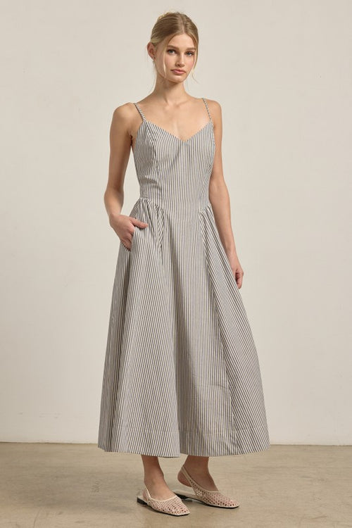 VIENNA STRIPED A-LINE MIDI DRESS