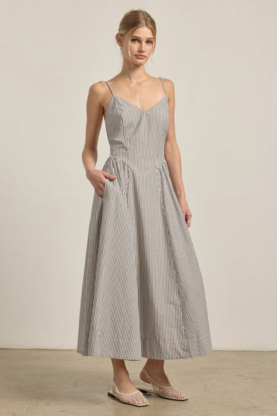 VIENNA STRIPED A-LINE MIDI DRESS