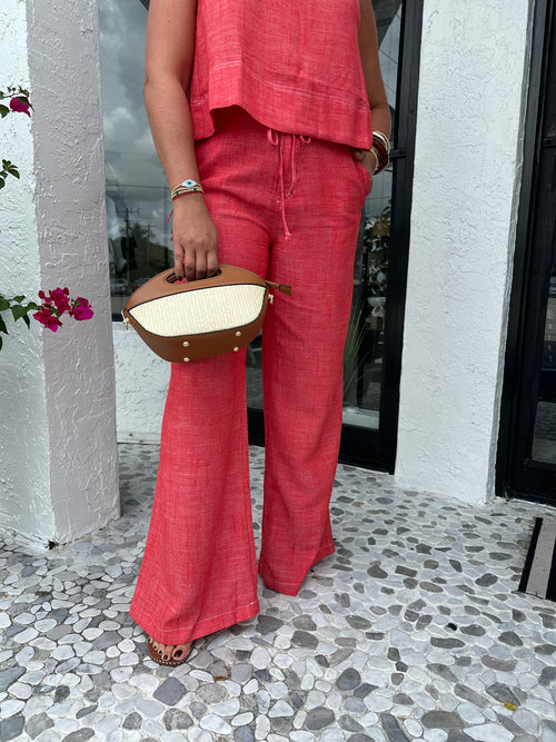 REINA LINEN STITCH WIDE LEG PANT