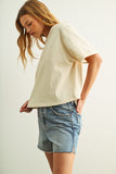 PAISLEY SHORT SLEEVE LINEN BLEND TOP