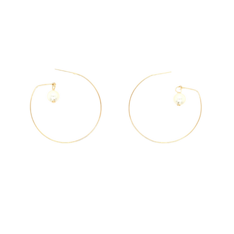 FLOATING PEARL CHARM DANGLE HOOP EARRING