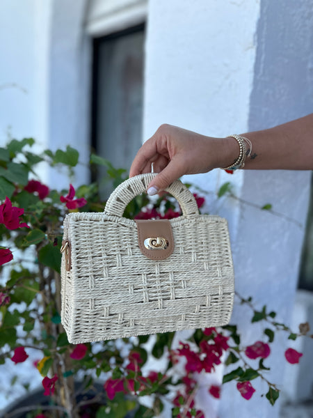 VALENCIA SQUARE WICKER BAG WITH CROSS BODY STRAP