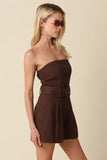CHARLEE BROWN DENIM STRAPLESS ROMPER