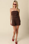 CHARLEE BROWN DENIM STRAPLESS ROMPER