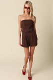 CHARLEE BROWN DENIM STRAPLESS ROMPER