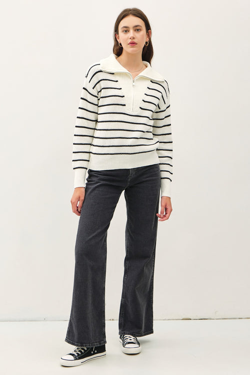 ELENA HALF ZIP STRIPED SWEATER