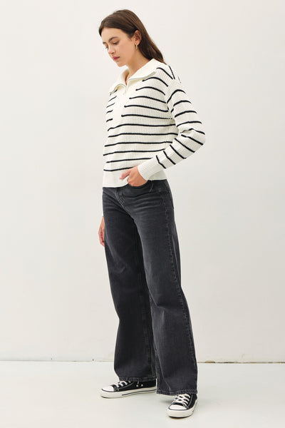 ELENA HALF ZIP STRIPED SWEATER