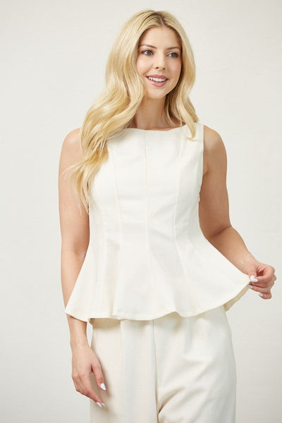 MAUDE LINEN BLEND PEPLUM TOP