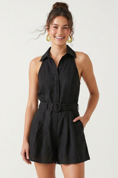 STEVIE BELTED LINEN ROMPER