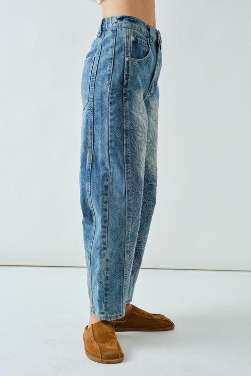 FABI EMBROIDERED BARREL PANTS