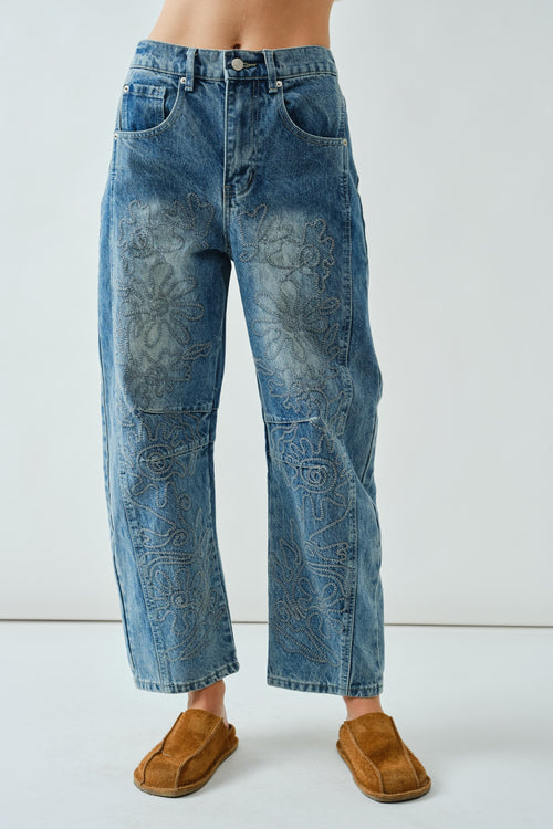 FABI EMBROIDERED BARREL PANTS