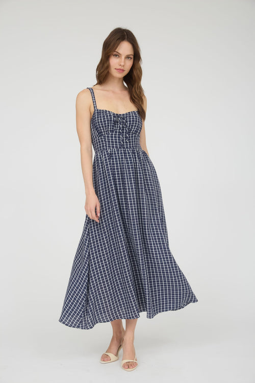 ALEKSA PLAID CORSET MIDI DRESS