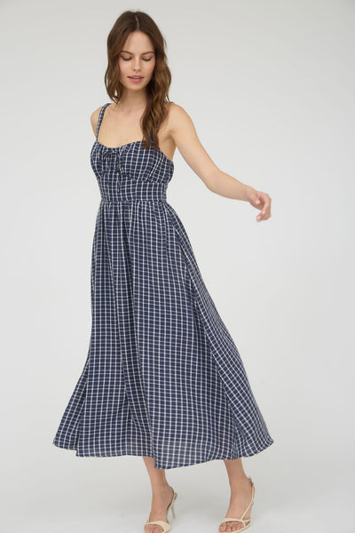 ALEKSA PLAID CORSET MIDI DRESS