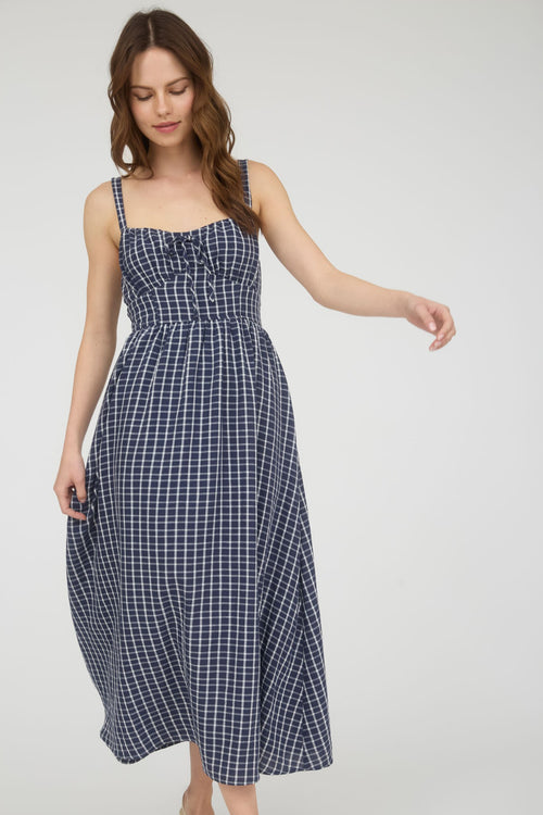ALEKSA PLAID CORSET MIDI DRESS