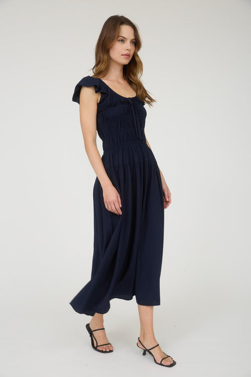KALINA SHIRRED BODICE MIDI DRESS