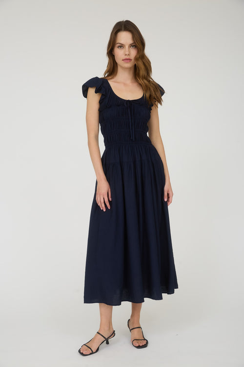 KALINA SHIRRED BODICE MIDI DRESS