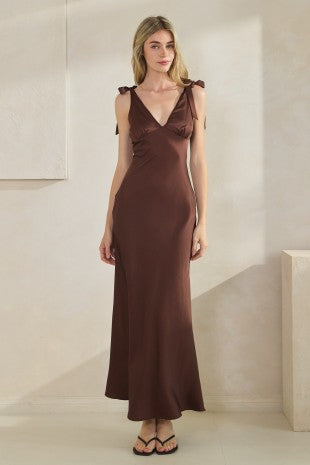 ANTONIA SATIN TIE SHOULDER MAXI DRESS