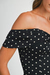 JOAN POLKA DOT OFF THE SHOULDER MINI DRESS