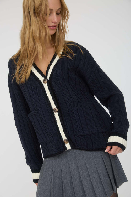 DAKOTA CABLE KNIT VARSITY CARDIGAN