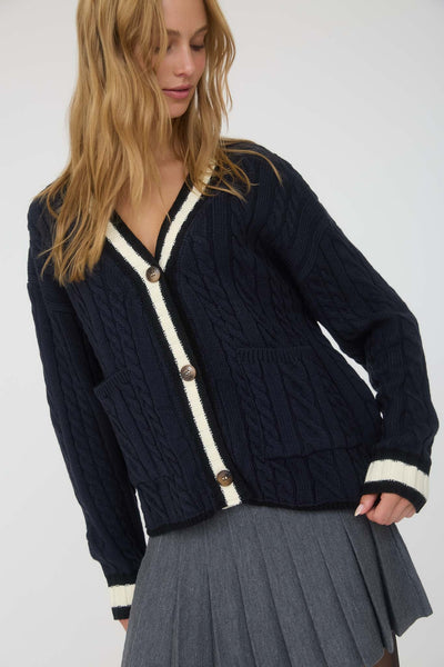 DAKOTA CABLE KNIT VARSITY CARDIGAN