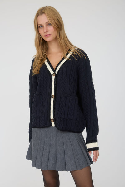 DAKOTA CABLE KNIT VARSITY CARDIGAN
