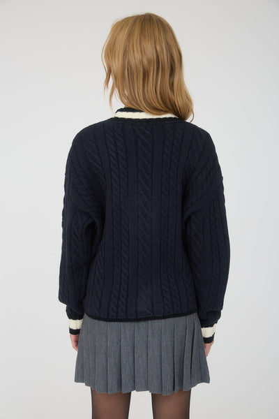 DAKOTA CABLE KNIT VARSITY CARDIGAN