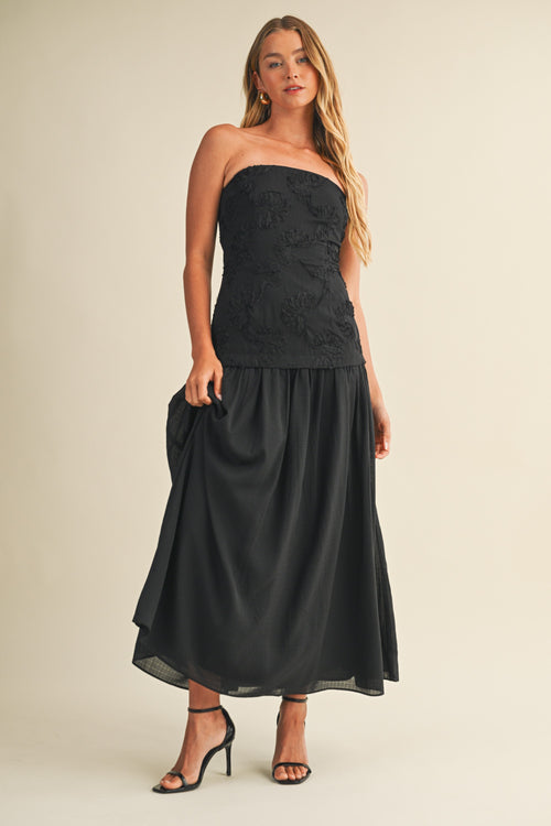 JULIANNE APPLIQUE STRAPLESS MAXI DRESS