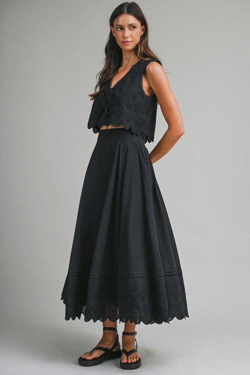 MARINA SCALLOPED EDGE MIDI SKIRT