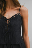 BARI TIE DETAIL EMBROIDERED TOP