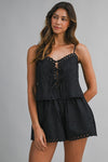 BARI TIE DETAIL EMBROIDERED TOP