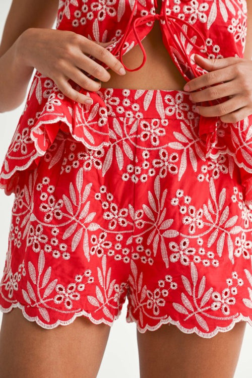 KARINA COTTON EMBROIDERED HIGH WAISTED SHORT