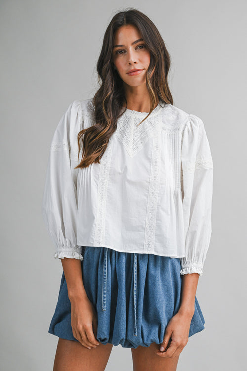 NILE PINTUCK AND LACE DETAIL BLOUSE