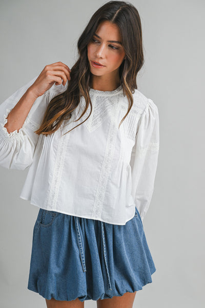 NILE PINTUCK AND LACE DETAIL BLOUSE