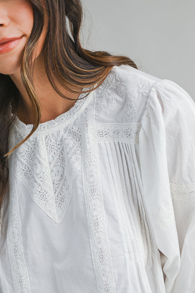 NILE PINTUCK AND LACE DETAIL BLOUSE