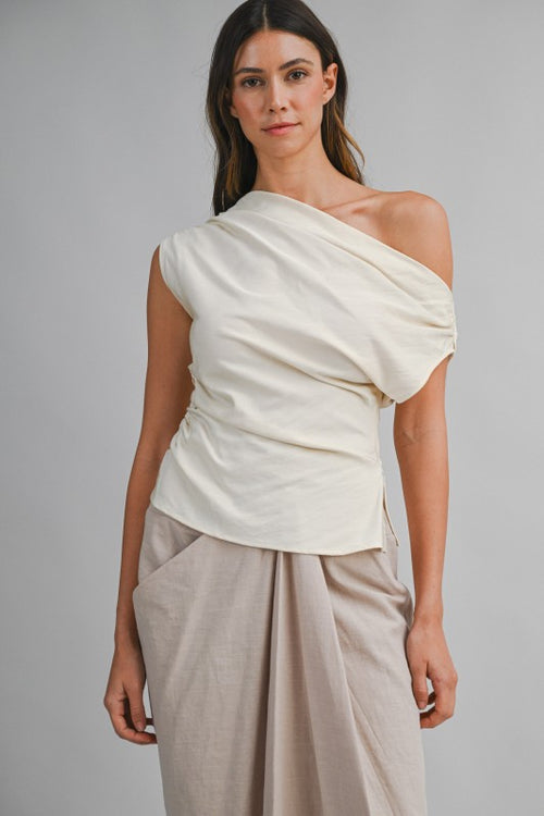 LUNA ONE SHOULDER ASYMMETRIC RUCHED TOP
