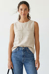 TINA LINEN BLEND SLEEVELESS TOP WITH BACK ZIPPER