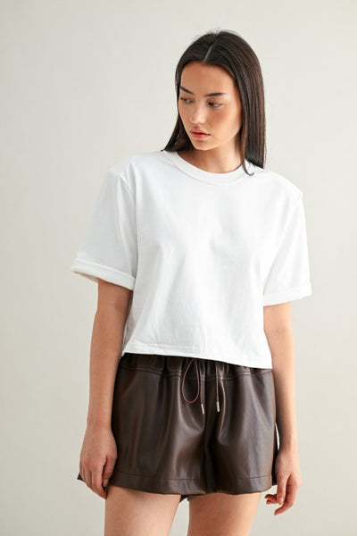 AVIANA SHOULDER PADDED CREW TOP