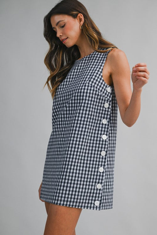 ALEXI SLEEVELESS GINHAM MINI DRESS