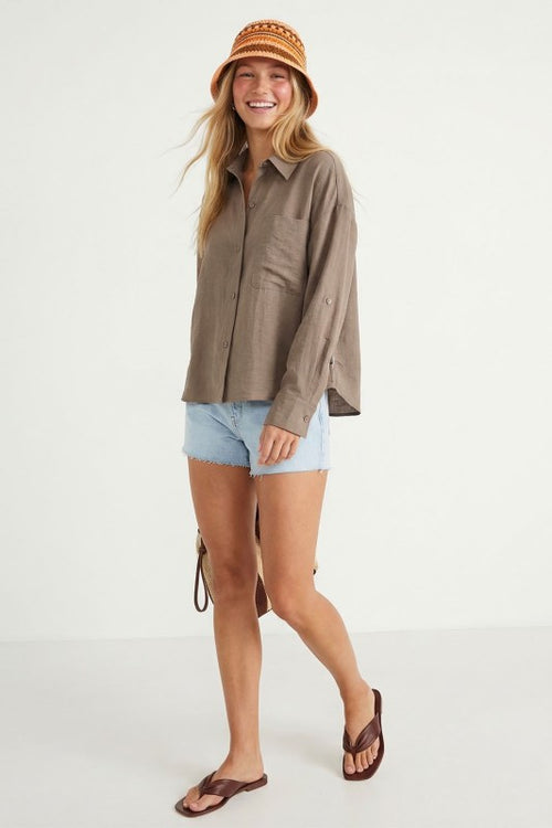 CIARA LINEN BLEND BUTTON DOWN TOP