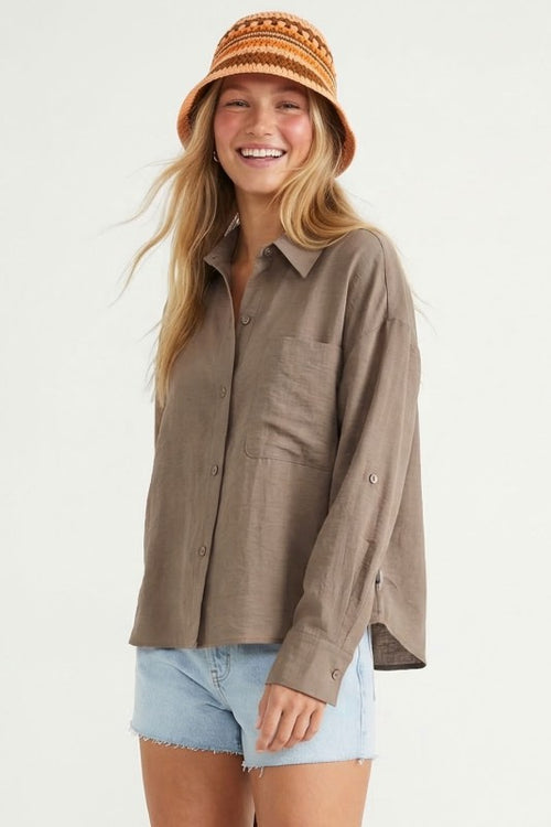 CIARA LINEN BLEND BUTTON DOWN TOP