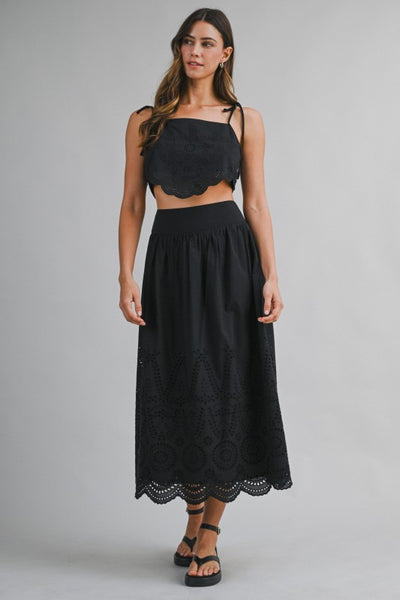 BILLIE EMBROIDERED MIDI SKIRT