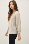 IVYLYNN PINSTRIPE BALLOON SLEEVE TOP