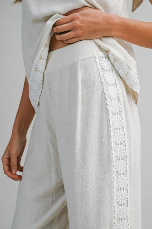 IRIS LACE TRIM LINEN WIDE LEG PANT