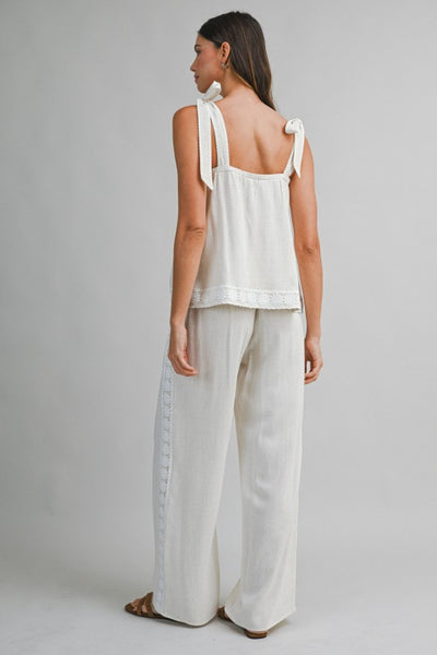IRIS LACE TRIM LINEN SELF TIE TOP