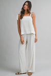 IRIS LACE TRIM LINEN WIDE LEG PANT
