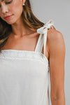IRIS LACE TRIM LINEN SELF TIE TOP