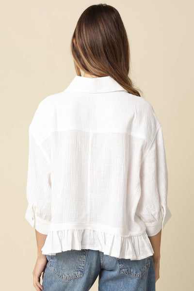 SARAH RUFFLE BUTTON DOWN SHIRT