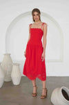 BRIENNE EYELET DETAIL SCALLOPED MIDI DRESS